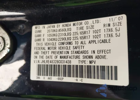 2008 Honda Cr-V Lx from USA, damaged, VIN JHLRE48328C031438